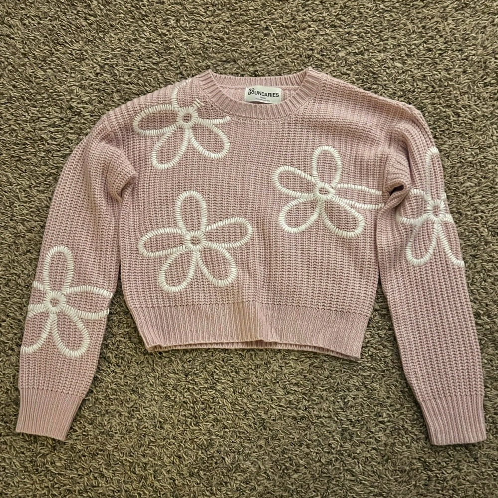 No Boundaries Pink Flower Sweater Girls